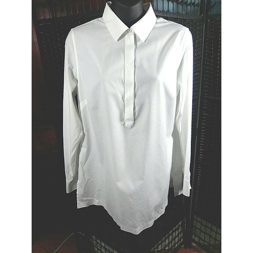 Talbot's White Cotton Long Sleeve Shirt  Sz 4 Hidden Front Buttons(Rear Buttons)